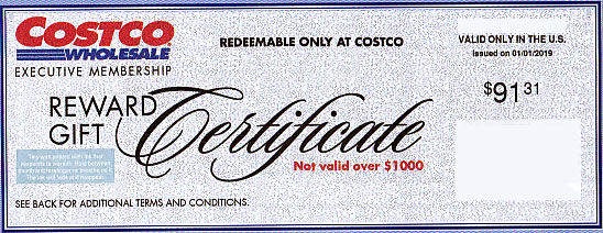 Costco executive member reward rebate check