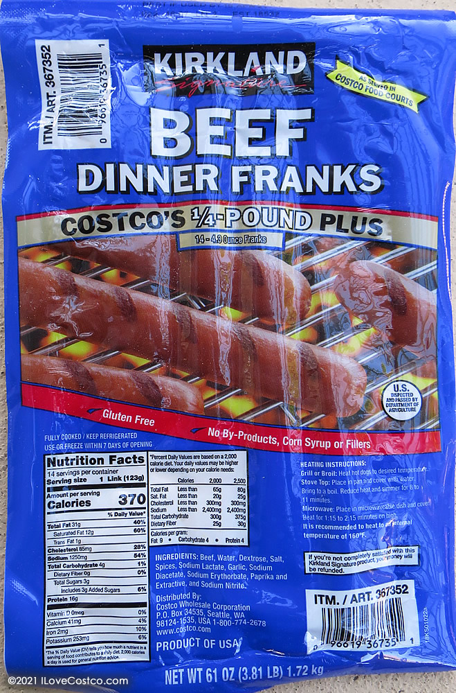 Kirkland Signature Beef Dinner Franks, Costco Hot dog weiners