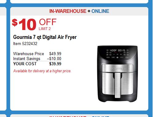 Gourmia 7qt Digital Air Fryers on Sale at Costco. March 2022