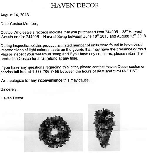 Harvest Wreath Recall Letter